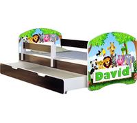 ACMA lit d'adolescent lit d'enfant lit junior set complet avec matelas sommier à lattes et protection contre les chutes wengé 01 nom zoo 160x80 + coffre de lit