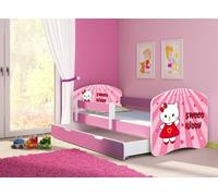ACMA lit d'adolescent lit d'enfant lit junior set complet avec matelas sommier à lattes et protection antichute rose 15 Sweet Kitty 140x70 + coffre de lit