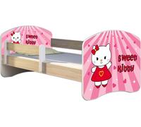 ACMA lit d'adolescent lit d'enfant lit junior set complet avec matelas sommier à lattes et protection contre les chutes Sonoma 15 Sweet Kitty 140x70