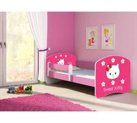 ACMA lit d'adolescent lit d'enfant lit junior set complet avec matelas sommier à lattes et protection antichute rose 16 Sweet Kitty 2 140x70