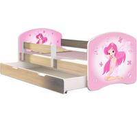 ACMA lit d'adolescent lit d'enfant lit junior set complet avec matelas sommier à lattes et protection contre les chutes Sonoma 07 Rosa Fee 140x70 + coffre de lit