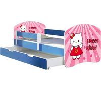 ACMA lit d'adolescent lit d'enfant lit junior set complet avec matelas sommier à lattes et protection contre les chutes bleu 15 Sweet Kitty 140x70 + coffre de lit