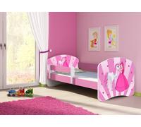 ACMA lit d'adolescent lit d'enfant lit junior set complet avec matelas sommier à lattes et protection antichute rose 08 Princess 180x80
