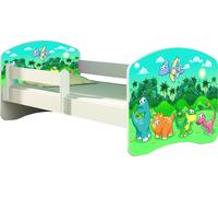 ACMA lit d'adolescent lit d'enfant lit junior set complet avec matelas sommier à lattes et protection antichute blanc 30 Dino 160x80