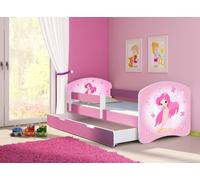 ACMA lit d'adolescent lit d'enfant lit junior set complet avec matelas sommier à lattes et protection contre les chutes rose 07 rose fée 180x80 + coffre de lit