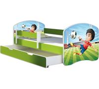 ACMA lit d'adolescent lit d'enfant lit junior set complet avec matelas sommier à lattes et protection antichute vert 13 footballeur 160x80 + coffre de lit