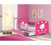 ACMA lit d'adolescent lit d'enfant lit junior set complet avec matelas sommier à lattes et protection contre les chutes rose 16 Sweet Kitty 2 160x80 + coffre de lit