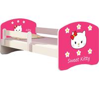 ACMA lit d'adolescent lit d'enfant lit junior set complet avec matelas sommier à lattes et protection contre les chutes blanc 16 Sweet Kitty 2 140x70