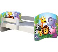 ACMA lit d'adolescent lit d'enfant lit junior set complet avec matelas sommier à lattes et protection antichute blanc 01 Zoo 160x80