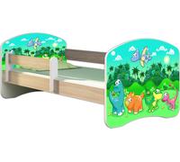 ACMA lit d'adolescent lit d'enfant lit junior set complet avec matelas sommier à lattes et protection contre les chutes Sonoma 30 Dino 180x80