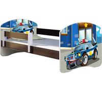 ACMA lit d'adolescent lit d'enfant lit junior set complet avec matelas sommier à lattes et protection contre les chutes wengé 38 police 180x80
