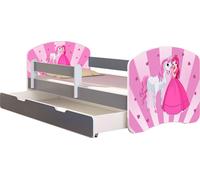ACMA Lit d'adolescent Lit d'enfant Lit junior Set complet avec matelas Sommier à lattes et protection antichute Gris 08 Princess 160x80 + coffre de lit