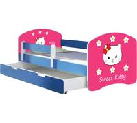 ACMA lit d'adolescent lit d'enfant lit junior set complet avec matelas sommier à lattes et protection contre les chutes bleu 16 Sweet Kitty 2 140x70 + coffre de lit