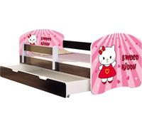 ACMA lit d'adolescent lit d'enfant lit junior set complet avec matelas sommier à lattes et protection contre les chutes wengé 15 Sweet Kitty 140x70 + coffre de lit