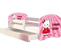 ACMA lit d'adolescent lit d'enfant lit junior set complet avec matelas sommier à lattes et protection contre les chutes blanc 15 Sweet Kitty 140x70 + coffre de lit
