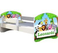 ACMA lit d'adolescent lit d'enfant lit junior set complet avec matelas sommier à lattes et protection contre les chutes blanc 01 Zoo nom 160x80