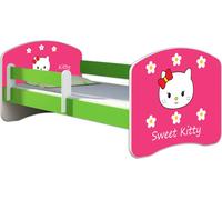 ACMA lit d'adolescent lit d'enfant lit junior set complet avec matelas sommier à lattes et protection antichute vert 16 Sweet Kitty 2 160x80