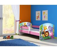 ACMA lit d'adolescent lit d'enfant lit junior set complet avec matelas sommier à lattes et protection antichute rose 01 Zoo 180x80