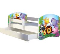 ACMA lit d'adolescent lit d'enfant lit junior set complet avec matelas sommier à lattes et protection antichute blanc 01 Zoo 180x80 + coffre de lit
