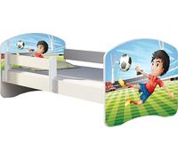 ACMA lit d'adolescent lit d'enfant lit junior set complet avec matelas sommier à lattes et protection antichute blanc 13 footballeurs 140x70