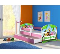 ACMA lit d'adolescent lit d'enfant lit junior set complet avec matelas sommier à lattes et protection antichute rose 01 nom zoo 180x80 + coffre de lit