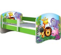 ACMA lit d'adolescent lit d'enfant lit junior set complet avec matelas sommier à lattes et protection antichute vert 01 Zoo 160x80