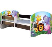 ACMA lit d'adolescent lit d'enfant lit junior set complet avec matelas sommier à lattes et protection contre les chutes wengé 01 zoo 180x80