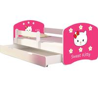 ACMA lit d'adolescent lit d'enfant lit junior set complet avec matelas sommier à lattes et protection contre les chutes blanc 16 Sweet Kitty 2 160x80 + coffre de lit