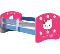 ACMA lit d'adolescent lit d'enfant lit junior set complet avec matelas sommier à lattes et protection antichute bleu 16 Sweet Kitty 2 160x80