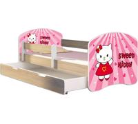 ACMA lit d'adolescent lit d'enfant lit junior set complet avec matelas sommier à lattes et protection contre les chutes Sonoma 15 Sweet Kitty 160x80 + coffre de lit