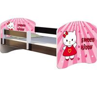 ACMA lit d'adolescent lit d'enfant lit junior set complet avec matelas sommier à lattes et protection contre les chutes wengé 15 Sweet Kitty 140x70