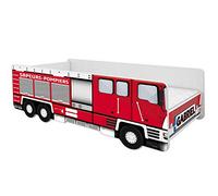 ACMA Lit d'enfant avec Matelas et Sommier à Lattes Voiture Sapeurs-Pompiers Garcon en Forme De Camion De Pompiers (70 x 140 cm + prénom)