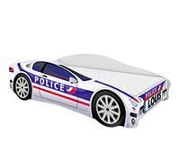 ACMA Lit d'enfant Bébé Toddler avec Matelas Car Police Voiture De Course (140x70 cm + prénom)