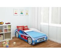 ACMA Lit d'enfant Lit de voiture Junior Cars Lit complet avec matelas, sommier à lattes et protection contre les chutes 140x70 cm - CAR-2 + NOM
