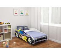 ACMA Lit d'enfant Lit de voiture Junior Cars Lit complet avec matelas, sommier et protection contre les chutes 140x70cm - CAR-6
