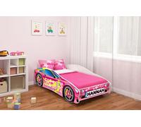 ACMA lit d'enfant lit de voiture lit junior Cars set complet avec matelas sommier à lattes et protection antichute 140x70 cm - CAR-8 + NOM