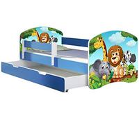ACMA Lit Enfant Bébé TIROIR Matelas sommier Gratuite Bleu Meubles pour Enfants II (02 Petits Animaux, 160 x 80 cm + tiroir)