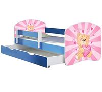 ACMA Lit Enfant Bébé TIROIR Matelas sommier Gratuite Bleu Meubles pour Enfants II (10 Nounours cœur Rose, 180 x 80 cm + tiroir)