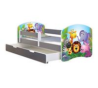 ACMA Lit Enfant Bébé TIROIR Matelas sommier Gratuite Gris Meubles pour Enfants II (01 Zoo, 160 x 80 cm + tiroir)