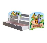 ACMA Lit Enfant Bébé TIROIR Matelas sommier Gratuite Gris Meubles pour Enfants II (02N Le prénom - Animaux, 140 x 70 cm + tiroir)