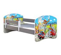 ACMA Lit Enfant Bébé TIROIR Matelas sommier Gratuite Gris Meubles pour Enfants II (36 Sapeurs Pompiers, 140 x 70 cm)