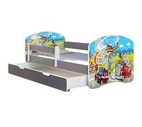 ACMA Lit Enfant Bébé TIROIR Matelas sommier Gratuite Gris Meubles pour Enfants II (36 Sapeurs Pompiers, 140 x 70 cm + tiroir)
