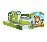 ACMA Lit Enfant Bébé TIROIR Matelas sommier Gratuite Vert Meubles pour Enfants II (02 Petits Animaux, 140 x 70 cm + tiroir)