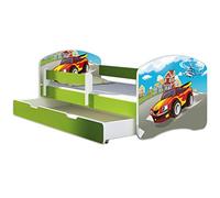 ACMA Lit Enfant Bébé TIROIR Matelas sommier Gratuite Vert Meubles pour Enfants II (03 Voiture de Course, 180 x 80 cm + tiroir)