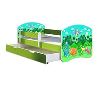 ACMA Lit Enfant Bébé TIROIR Matelas sommier Gratuite Vert Meubles pour Enfants II (30 Dinosaures, 180 x 80 cm + tiroir)