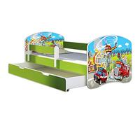 ACMA Lit Enfant Bébé TIROIR Matelas sommier Gratuite Vert Meubles pour Enfants II (36 Sapeurs Pompiers, 140 x 70 cm + tiroir)