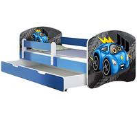 ACMA Lit Enfant Junior TIROIR Matelas sommier Gratuite Bleu Meubles pour Enfants II (04 Voiturette Bleue, 140 x 70 cm + tiroir)