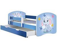 ACMA Lit Enfant Junior TIROIR Matelas sommier Gratuite Bleu Meubles pour Enfants II (26 Petit éléphant Fond Bleu, 180 x 80 cm + tiroir)