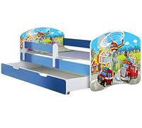 ACMA Lit Enfant Junior TIROIR Matelas sommier Gratuite Bleu Meubles pour Enfants II (36 Sapeurs Pompiers, 160 x 80 cm + tiroir)