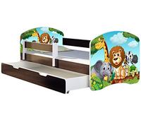 ACMA Lit Enfant Junior TIROIR Matelas sommier Gratuite WENGE Meubles pour Enfants II (02 Petits Animaux, 140 x 70 cm + tiroir)